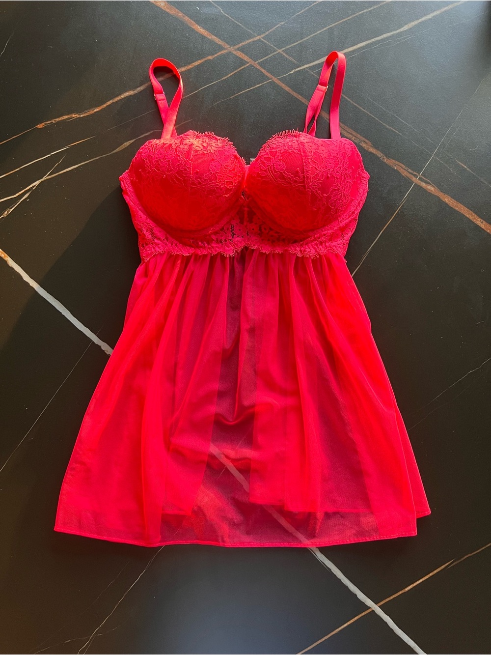 Victoria's Secret Hot Pink Lace & Mesh Babydoll Chemise